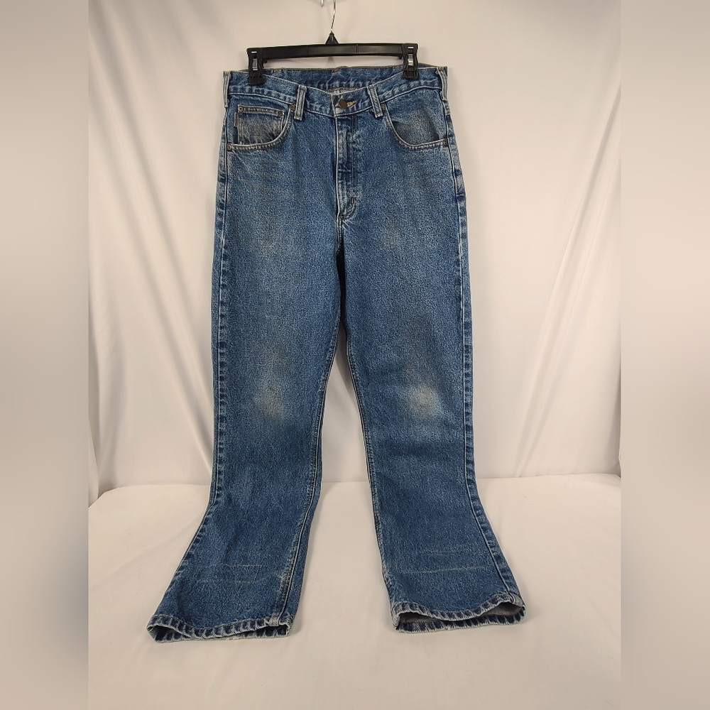 Carhartt Jeans Leather Tag Relaxed Fit Medium Wash RN 14806 Men's Size 33X 34